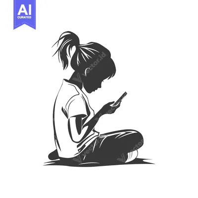 Aset desain premium: Silhouette of a Young Woman Using a Smartphone