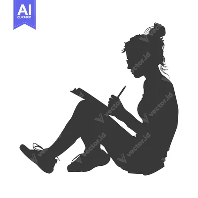 Silhouette of a Young Woman Writing in a Notebook