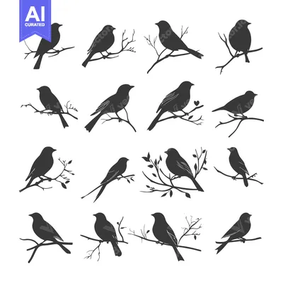 Popular premium asset: Silhouette of birds perched on branches, with a heart on one branch