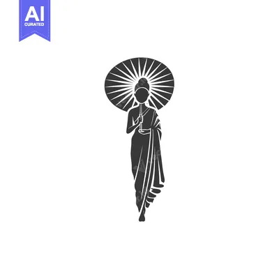 Silhouette of Buddha Holding an Umbrella