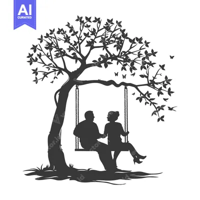 Aset premium populer: Silhouette of Couple on a Swing Underneath a Tree