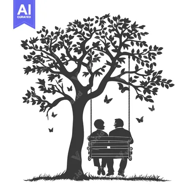 Aset premium populer: Silhouette of Couple on a Swing Underneath a Tree