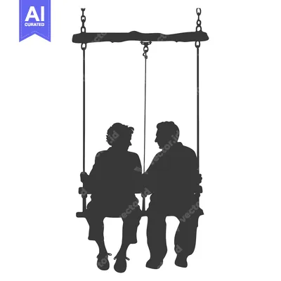 Silhouette of Couple Sitting on a Swing