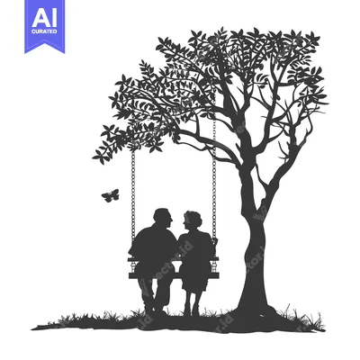 Silhouette of Couple Sitting on a Swing Under a Tree