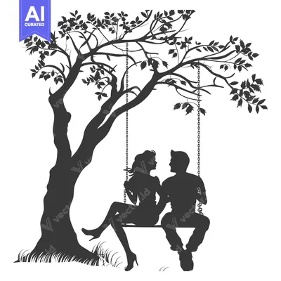 Aset premium populer: Silhouette of Couple Sitting on a Swing Under a Tree