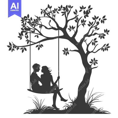 Aset premium populer: Silhouette of Couple Sitting on a Swing Under a Tree