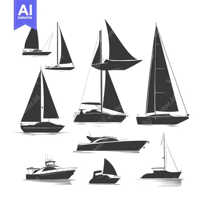 Silhouette of Eight Sailboats and Motorboats on Water