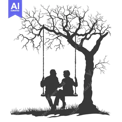 Aset premium populer: Silhouette of Elderly Couple on a Swing Under a Bare Tree