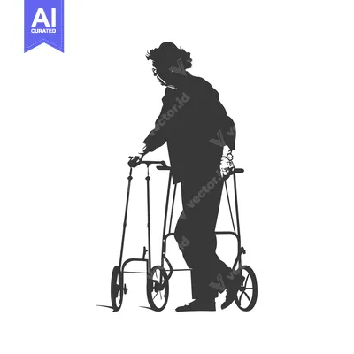 Aset desain premium: Silhouette of Elderly Person Walking with a Walker