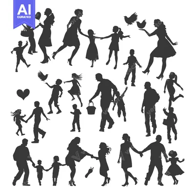 Silhouette of Families with Children Engaged in Various Activities