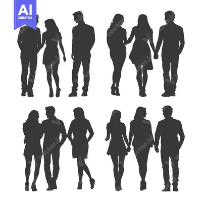 Silhouette of Four Couples Walking Together