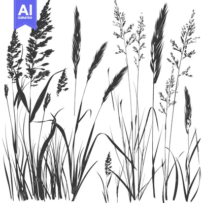 Popular premium asset: Silhouette of Grasses and Blades in Black and White