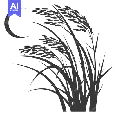 Silhouette of Grass with Crescent Moon