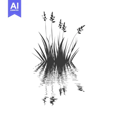 Aset premium populer: Silhouette of grass with reflection in water