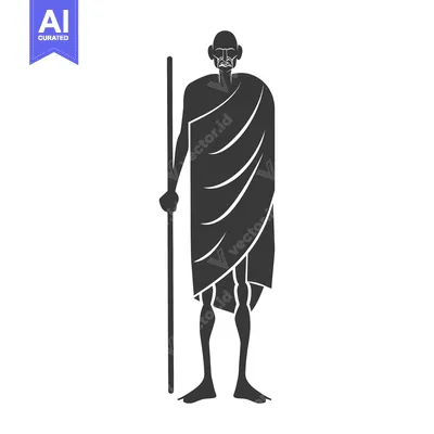 Aset desain premium: Silhouette of Mahatma Gandhi Holding a Stick
