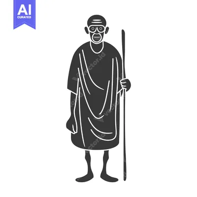 Silhouette of Mahatma Gandhi Holding a Walking Stick