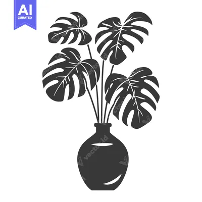 Premium design asset: Silhouette of Monstera Plant in a Vase