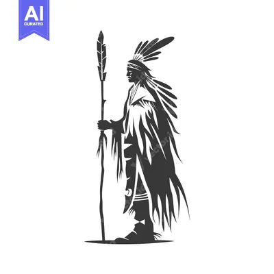 Aset premium populer: Silhouette of Native American Man Holding a Staff