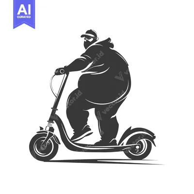 Aset premium populer: Silhouette of Overweight Man Riding an Electric Scooter