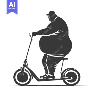 Premium design asset: Silhouette of Overweight Man Riding Electric Scooter
