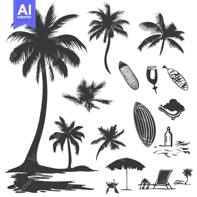 Aset premium populer: Silhouette of Palm Trees with Beach Elements