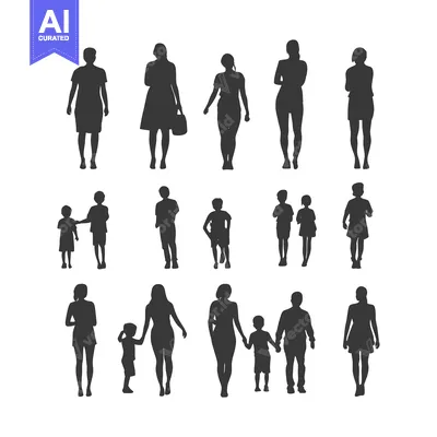 Aset desain premium: Silhouette of People Walking and Holding Hands