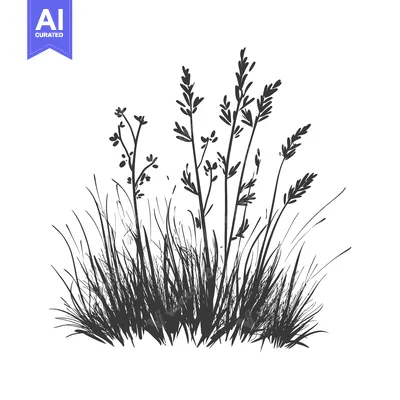 Silhouette of Tall Grass and Wildflowers