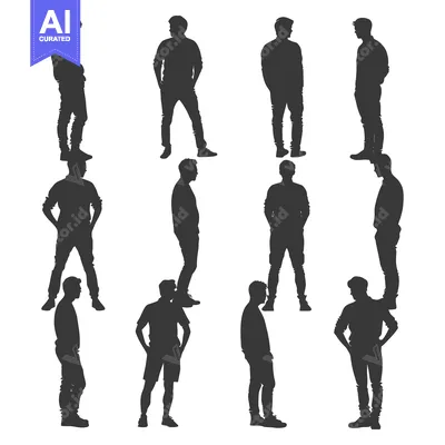 Silhouette of Ten Men Standing in Different Poses