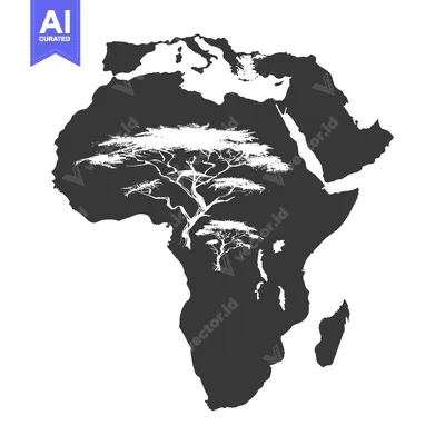 Aset desain premium: Silhouette of the African Continent with Acacia Trees
