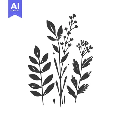 Aset premium populer: Silhouette of three stylized plants with leaves and flowers