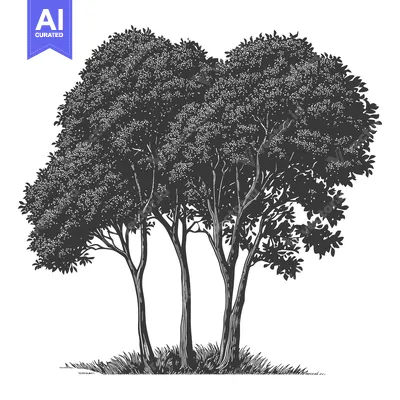 Premium design asset: Silhouette of Three Trees with Lush Foliage