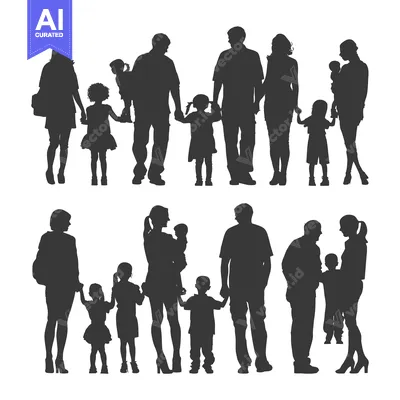 Popular premium asset: Silhouette of Two Families with Children Holding Hands