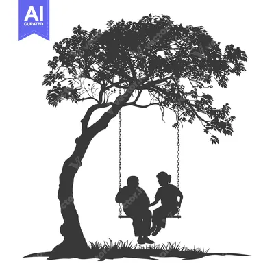 Popular premium asset: Silhouette of Two People on a Swing Under a Tree