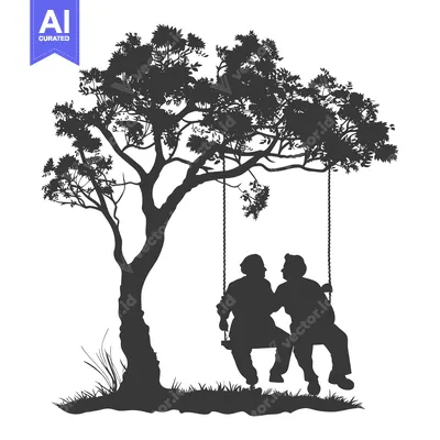 Aset premium populer: Silhouette of Two People on a Swing Under a Tree