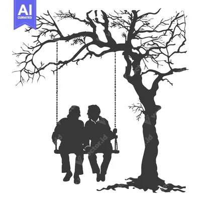 Popular premium asset: Silhouette of Two People Sitting on a Swing Under a Bare Tree