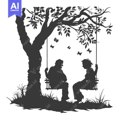 Popular premium asset: Silhouette of Two People Sitting on a Swing Under a Tree