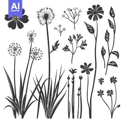 Popular premium asset: Silhouette of Various Flowers, Dandelion, and Grass