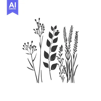 Aset desain premium: Silhouette of Various Types of Plants and Flowers
