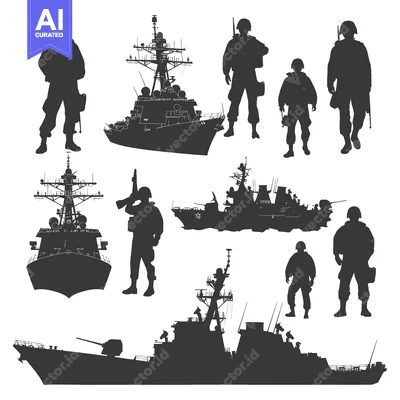 Aset premium populer: Silhouette of Warships and Military Personnel