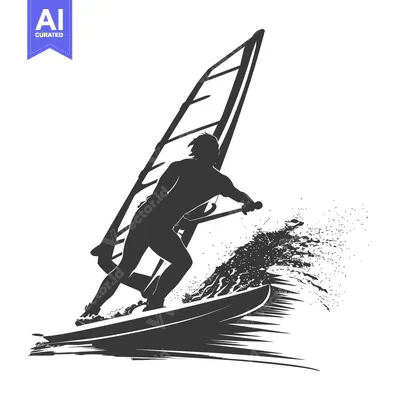 Silhouette of Windsurfer on Wave