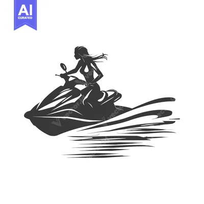 Aset desain premium: Silhouette of Woman Riding a Jet Ski