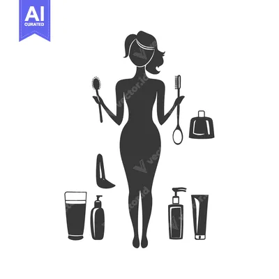 Aset premium populer: Silhouette of Woman Surrounded by Beauty Products