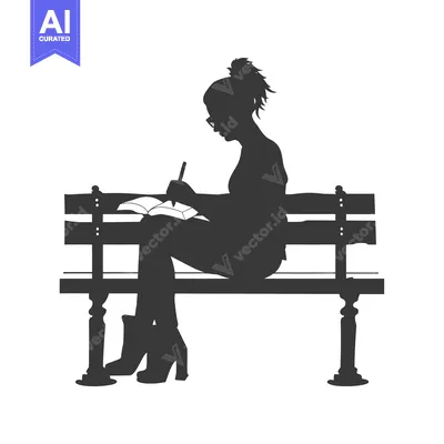 Silhouette of Woman Writing in a Notebook on a Bench