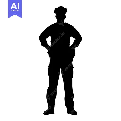 Aset premium populer: Silhouette of a Police Officer Standing with Hands on Hips