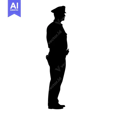 Silhouette of a Police Officer Standing at Attention