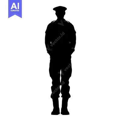 Silhouette of a Man in Military Uniform Standing at Attention