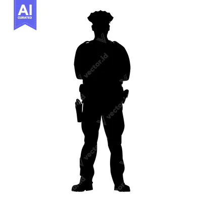 Silhouette of a Police Officer Standing at Attention