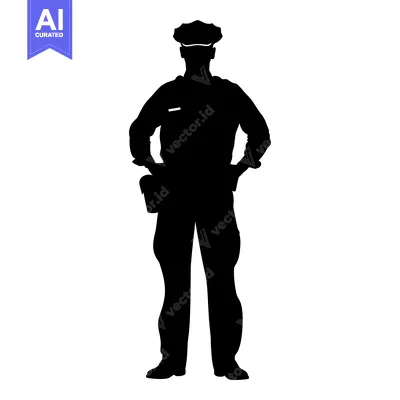 Aset premium populer: Silhouette of a Police Officer Standing with Hands on Hips