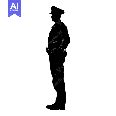 Silhouette of a Police Officer Standing at Attention