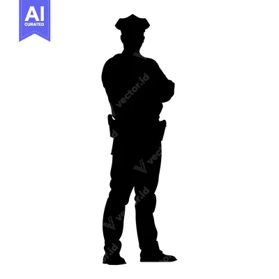 Aset desain premium: Silhouette of a Police Officer Standing with Arms Crossed